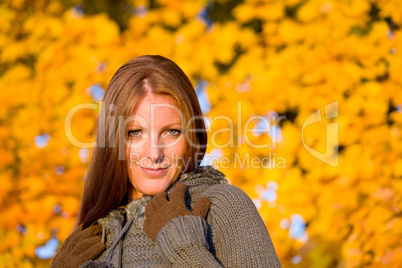 Autumn sunset park - red hair woman fashion