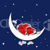 loving hearts sitting on moon