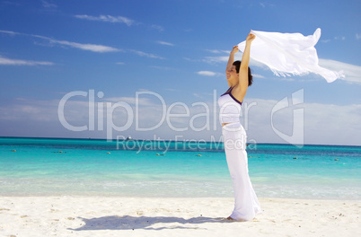 happy woman with white sarong