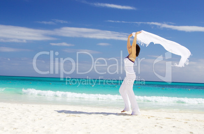 happy woman with white sarong