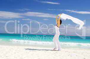 happy woman with white sarong