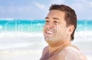 happy man on the beach