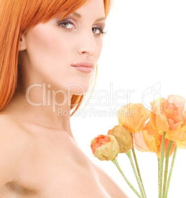 redhead with flowers