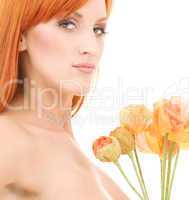 redhead with flowers