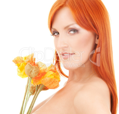 redhead with flowers