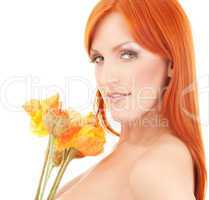 redhead with flowers