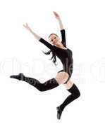 jumping girl in black leotard