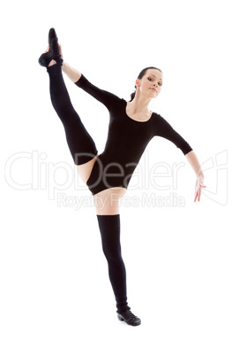 fitness instructor in black leotard