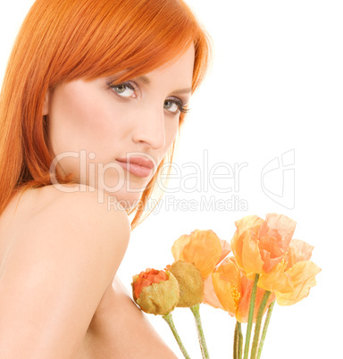 redhead with flowers