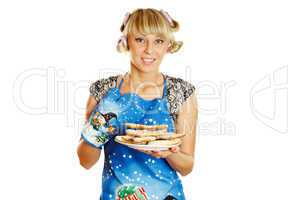 Young woman prepared cookies for Xmas