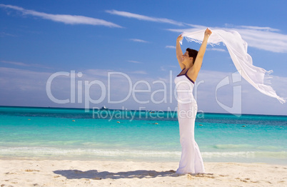 happy woman with white sarong