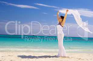 happy woman with white sarong