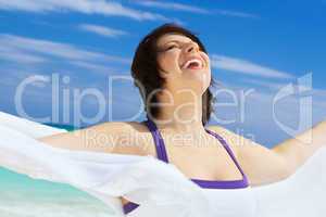 happy woman with white sarong