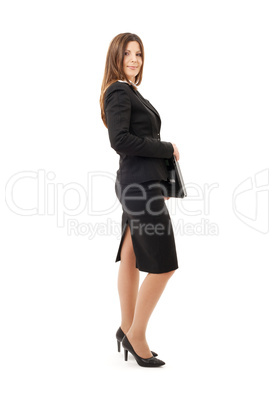 happy successful businesswoman with laptop