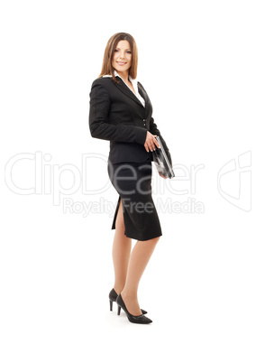 happy successful businesswoman with laptop