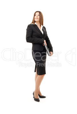 happy successful businesswoman with laptop