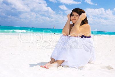 happy woman with white sarong