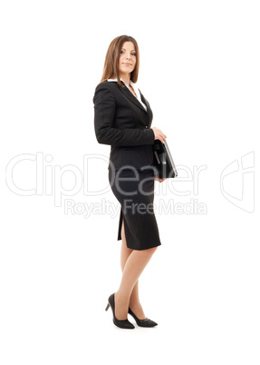 happy successful businesswoman with laptop