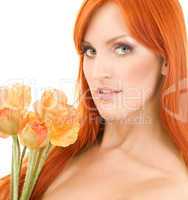redhead with flowers