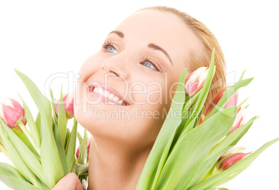 happy woman with flowers