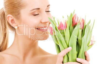 happy woman with flowers