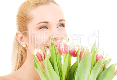 happy woman with flowers