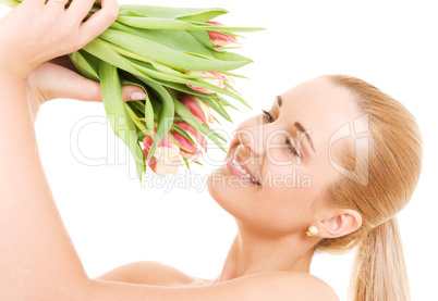 happy woman with flowers