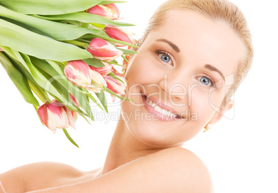 happy woman with flowers