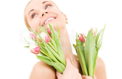 happy woman with flowers