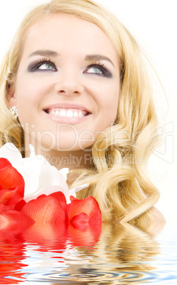 happy woman with lily flowers