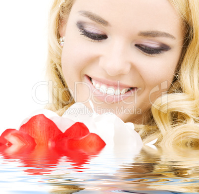 happy woman with lily flowers