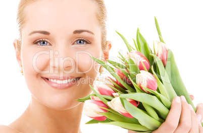 happy woman with flowers