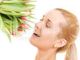 happy woman with flowers