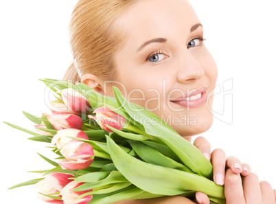 happy woman with flowers