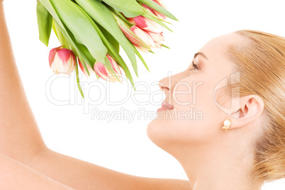 happy woman with flowers