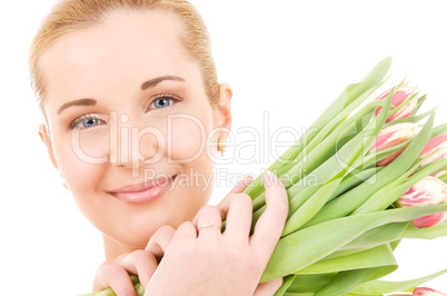 happy woman with flowers