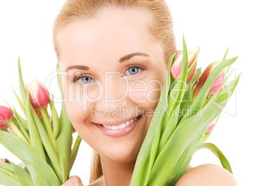 happy woman with flowers