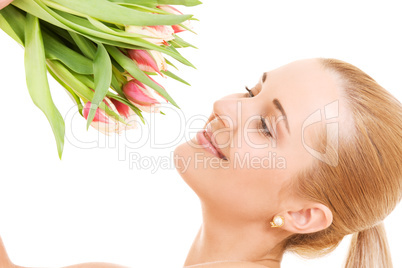 happy woman with flowers