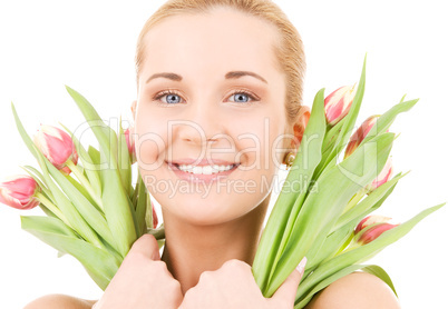 happy woman with flowers