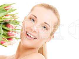 happy woman with flowers