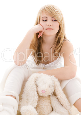 teenage girl with plush toy