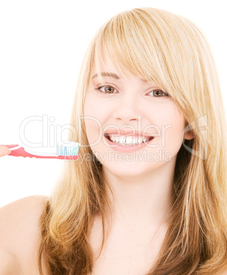 happy girl with toothbrush