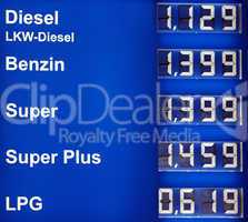 Benzin Preise blau - Tankstelle