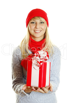 Girl holding gift box