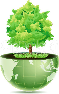 green globe with grass & tree