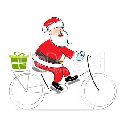 santa on cycle wishing merry christmas