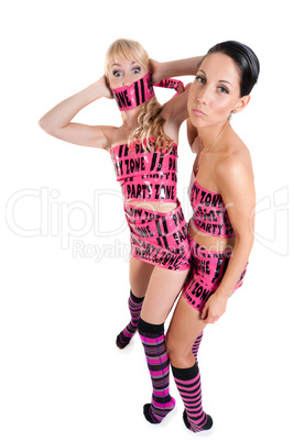 Girls in pink tape dress