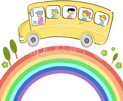 world tour with bus on rainbow