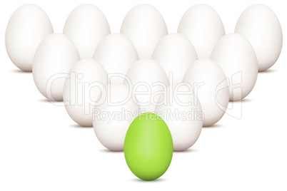 group of eggs with unique green egg