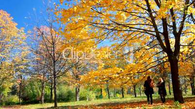 Two young girls in autumn park